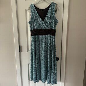 Perceptions Petite Mint Green and Brown Flower Print Dress Size 10P P3